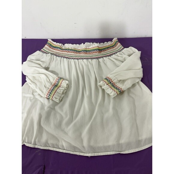 Harper Off Shoulder Top Smocking Rainbow Stitching Soft Girlie Size Medium - Picture 1 of 11